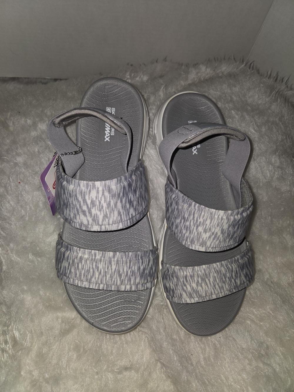 Skechers Womens Gray Patterned Dual-Strap Sandals